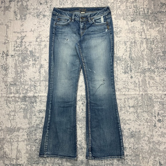 Silver Jeans Women 30 Blue Pants Lola Boot Distressed Stretch Denim Actual 30x32 - Picture 1 of 16